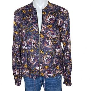 Free People Floral Balloon Sleeve Bomber Jacket